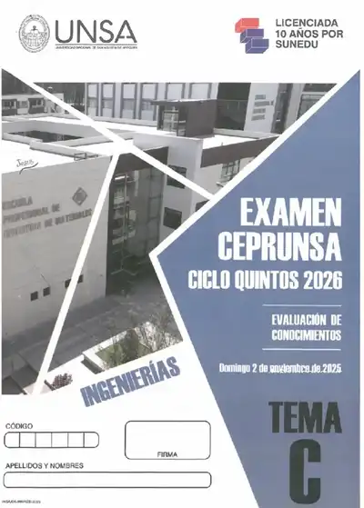Examen CEPRUNSA CICLO QUINTOS 2026 NGENIERIAS