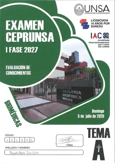 Examen de Admisión CEPRUNSA Biomédicas I Fase 2027