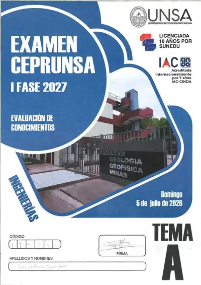Examen de Admisión CEPRUNSA Ingenierías I Fase 2027