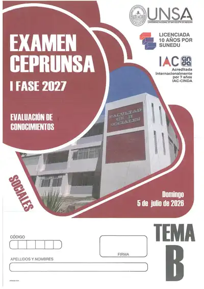 Examen de Admisión CEPRUNSA Sociales I Fase 2027