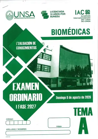 Examen de Admisión Ordinario Biomédicas I Fase 2027