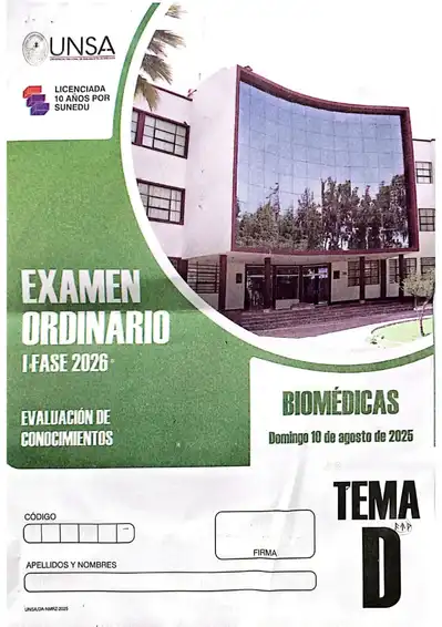 Examen de Admisión Ordinario UNSA Biomédicas I Fase 2026