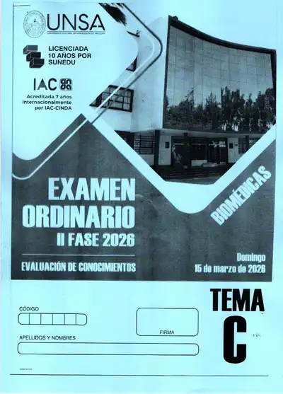 Examen de Admisión Ordinario UNSA Biomédicas II Fase 2026