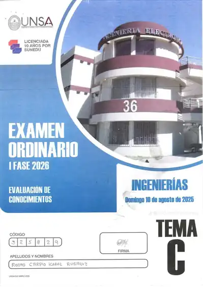 Examen de Admisión Ordinario UNSA Ingeniería I Fase 2026