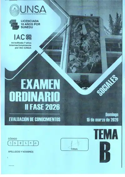 Examen de Admisión Ordinario UNSA Sociales II Fase 2026