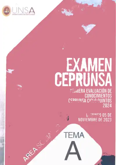 I Examen CEPRUNSA CICLO QUINTOS 2024 SOCIALES